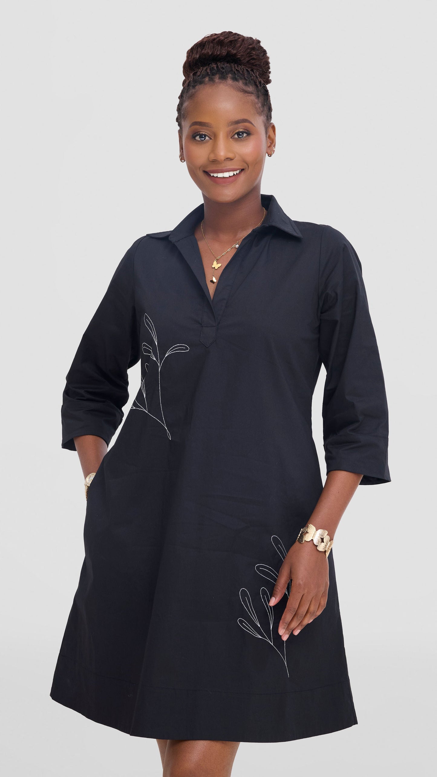 Safari by Vivo Mansi Wide Hem Embroidered Tent Dress -  Black