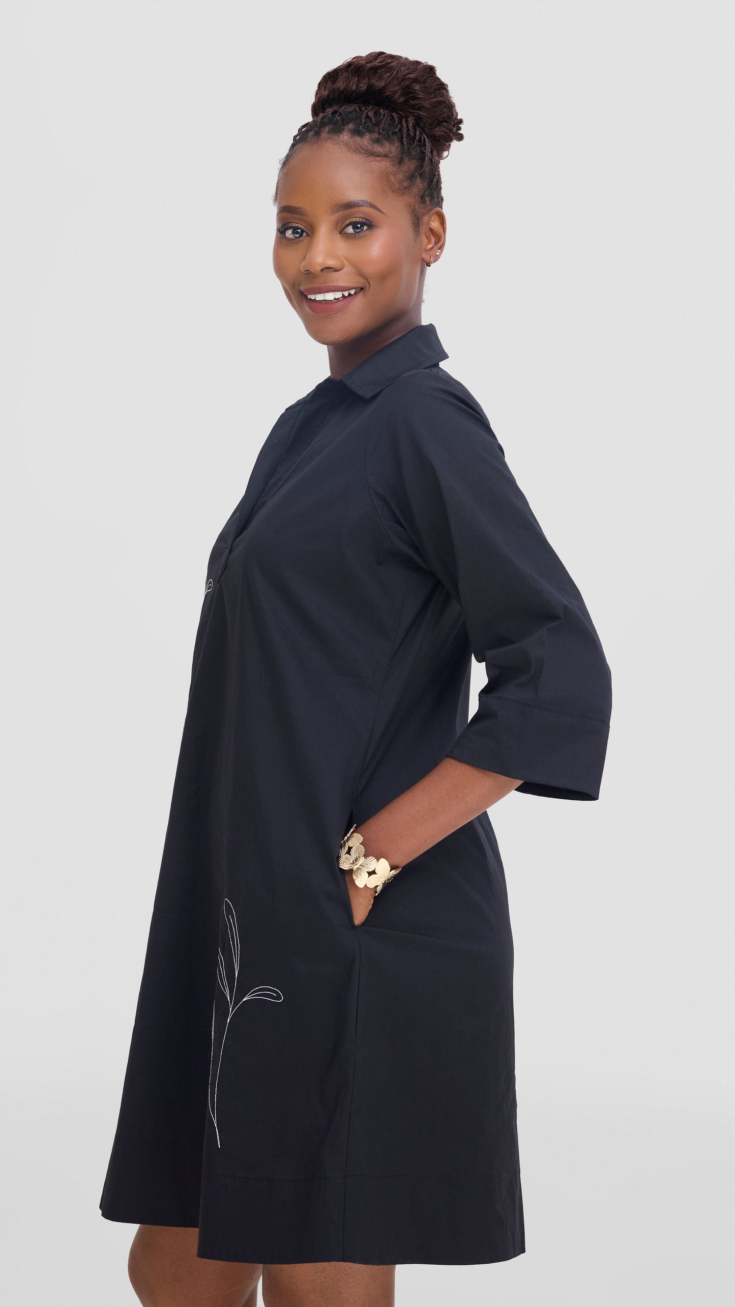 Safari by Vivo Mansi Wide Hem Embroidered Tent Dress -  Black