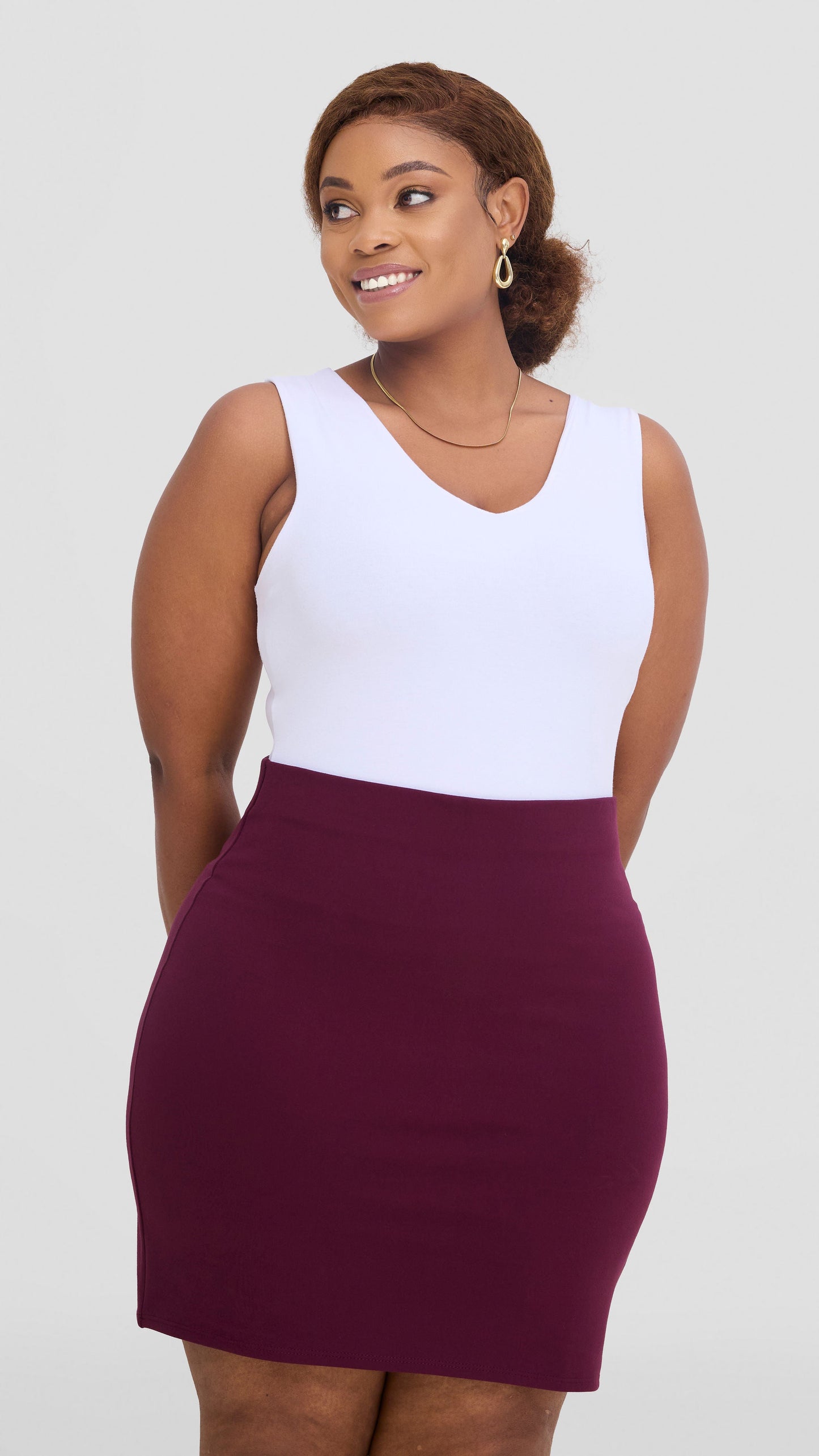 Vivo Studio Mini Pencil Skirt in Ponte - Burgundy