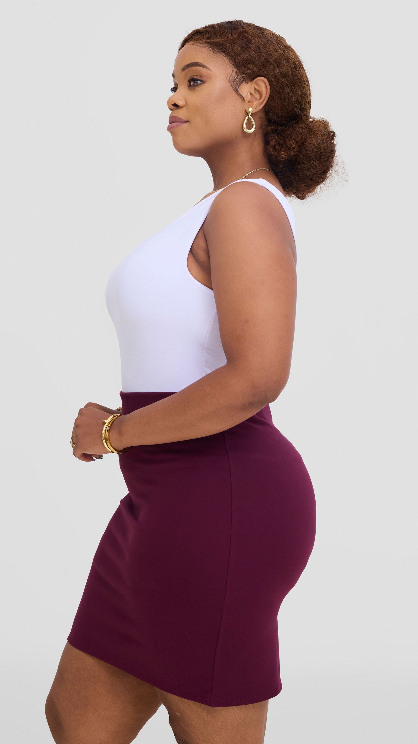 Vivo Studio Mini Pencil Skirt in Ponte - Burgundy