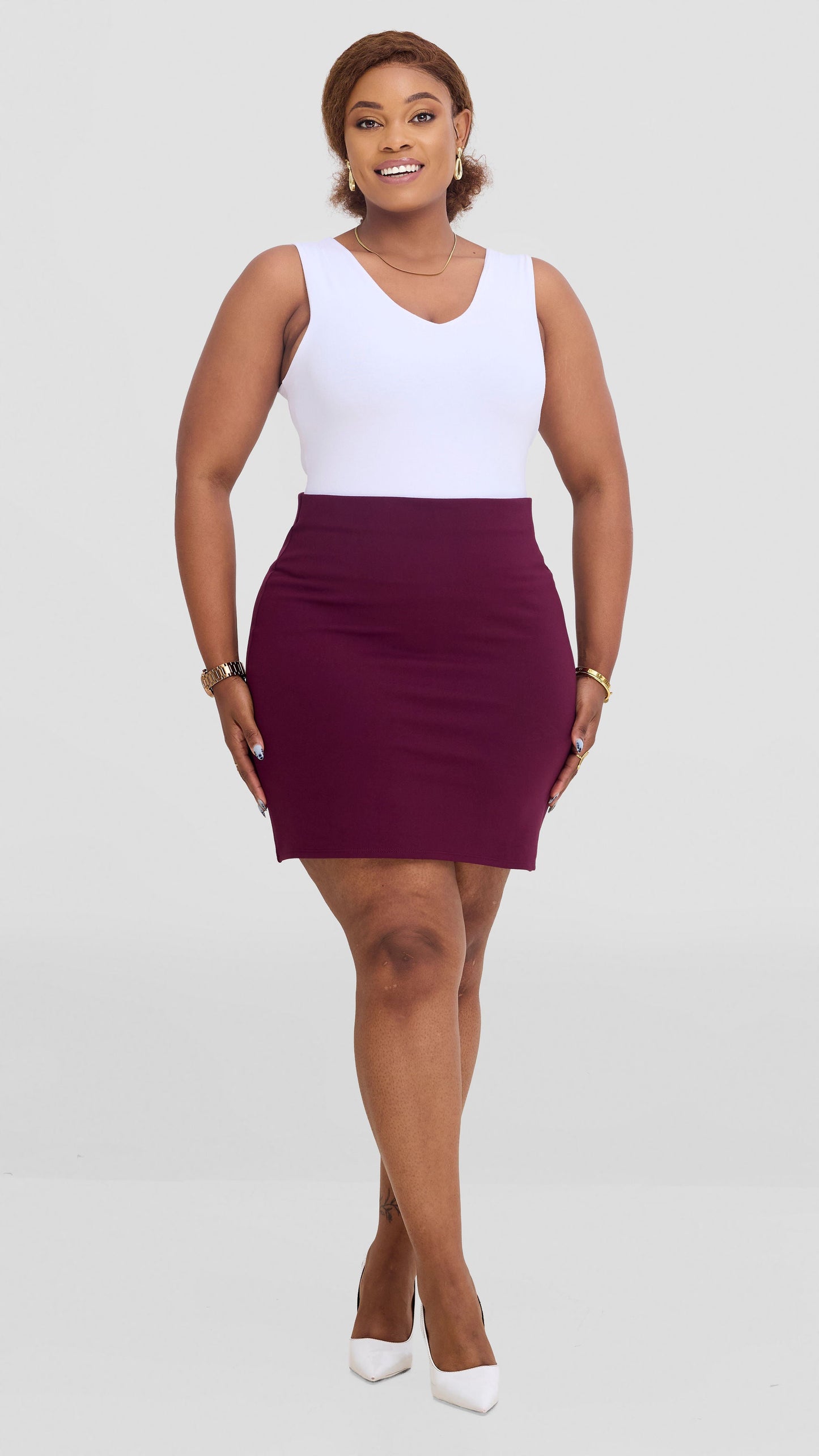 Vivo Studio Mini Pencil Skirt in Ponte - Burgundy