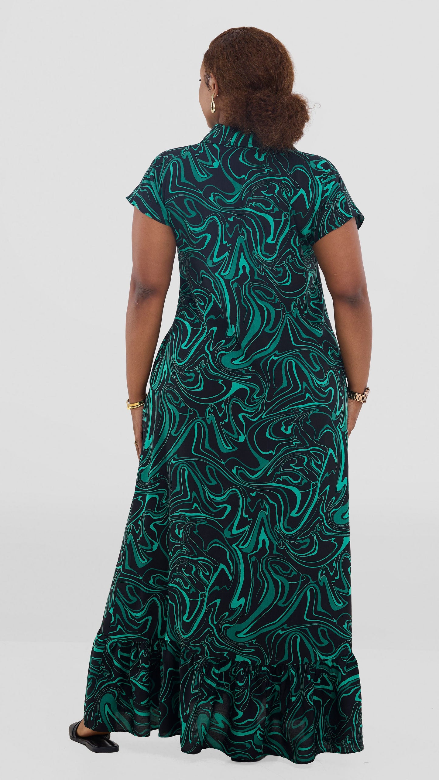 Vivo Maisha Drop Shoulder Maxi Dress In Rayon - Black / Green Print