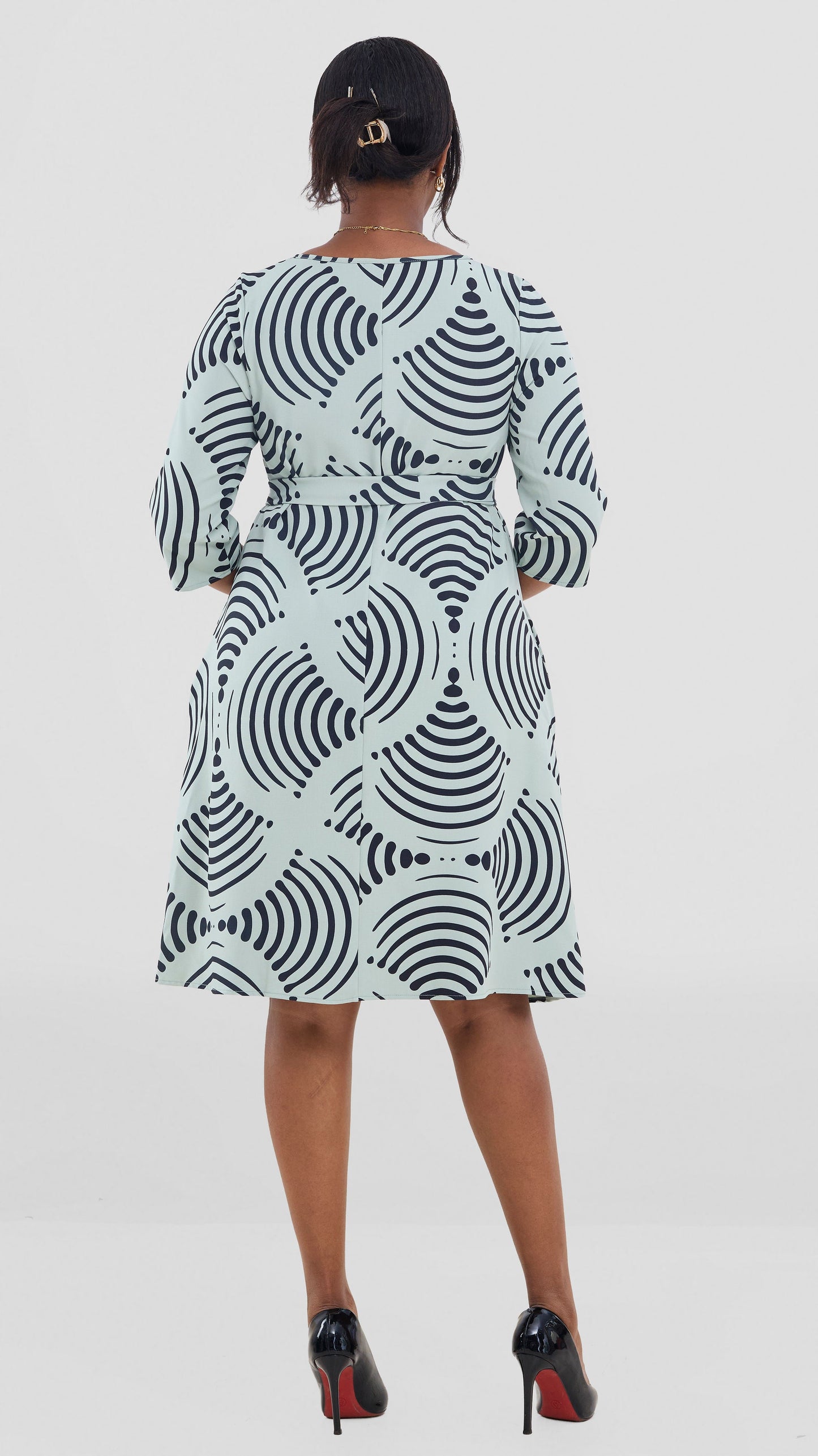 Vivo Laika 3/4 Sleeve Tent Dress In Crepe - Mint / Black Laki Print