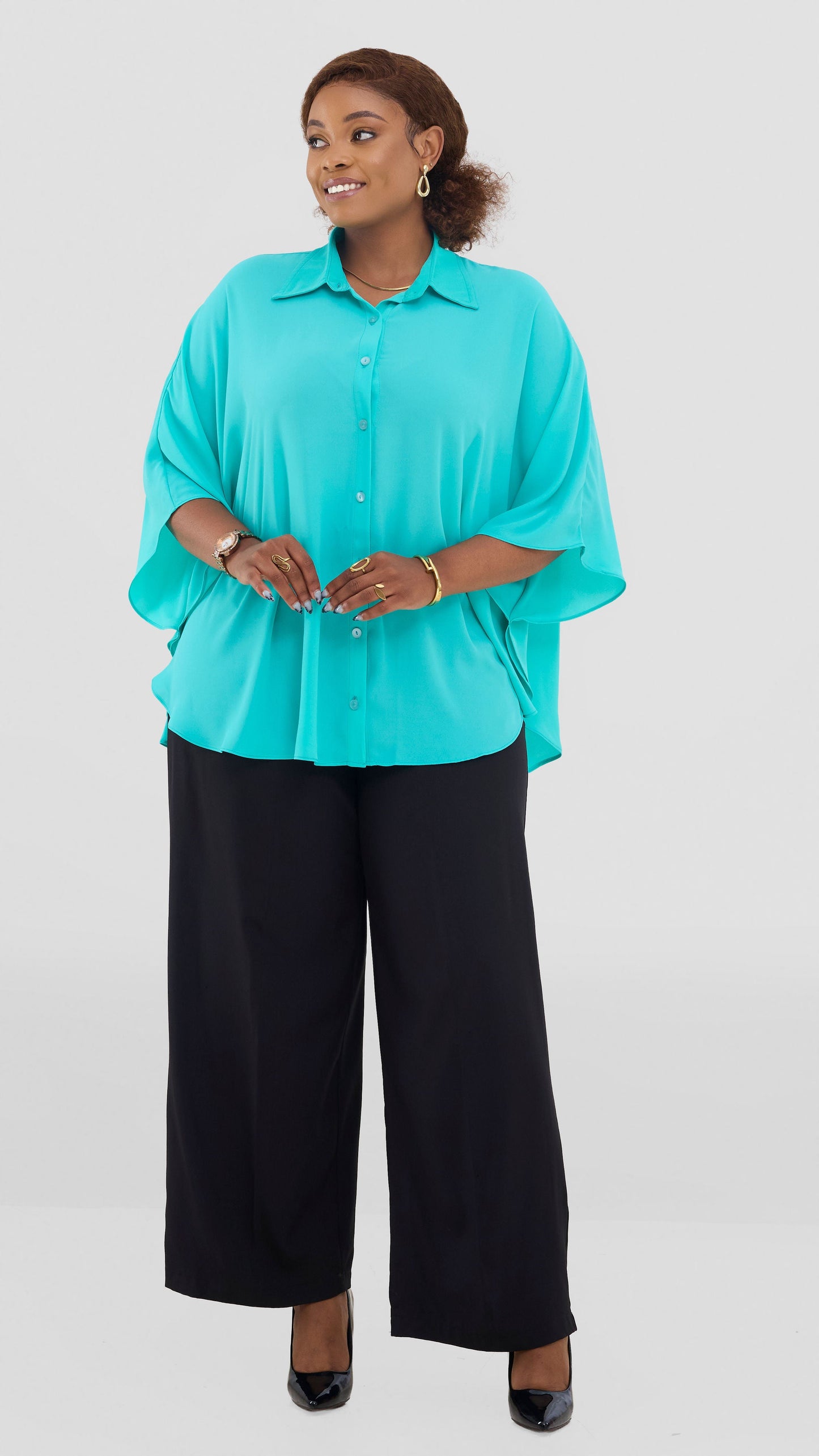 Vivo Iyana Cape Top In Chiffon - Sea Green