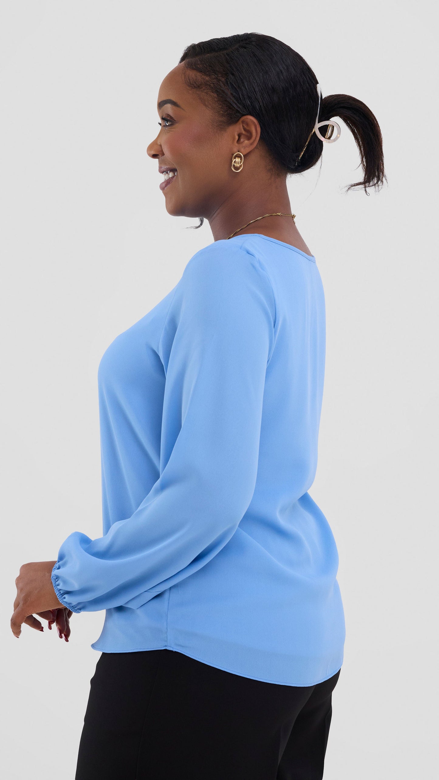 Vivo Basic Bishop Sleeve Top In Chiffon (Double Layered) - Light Blue