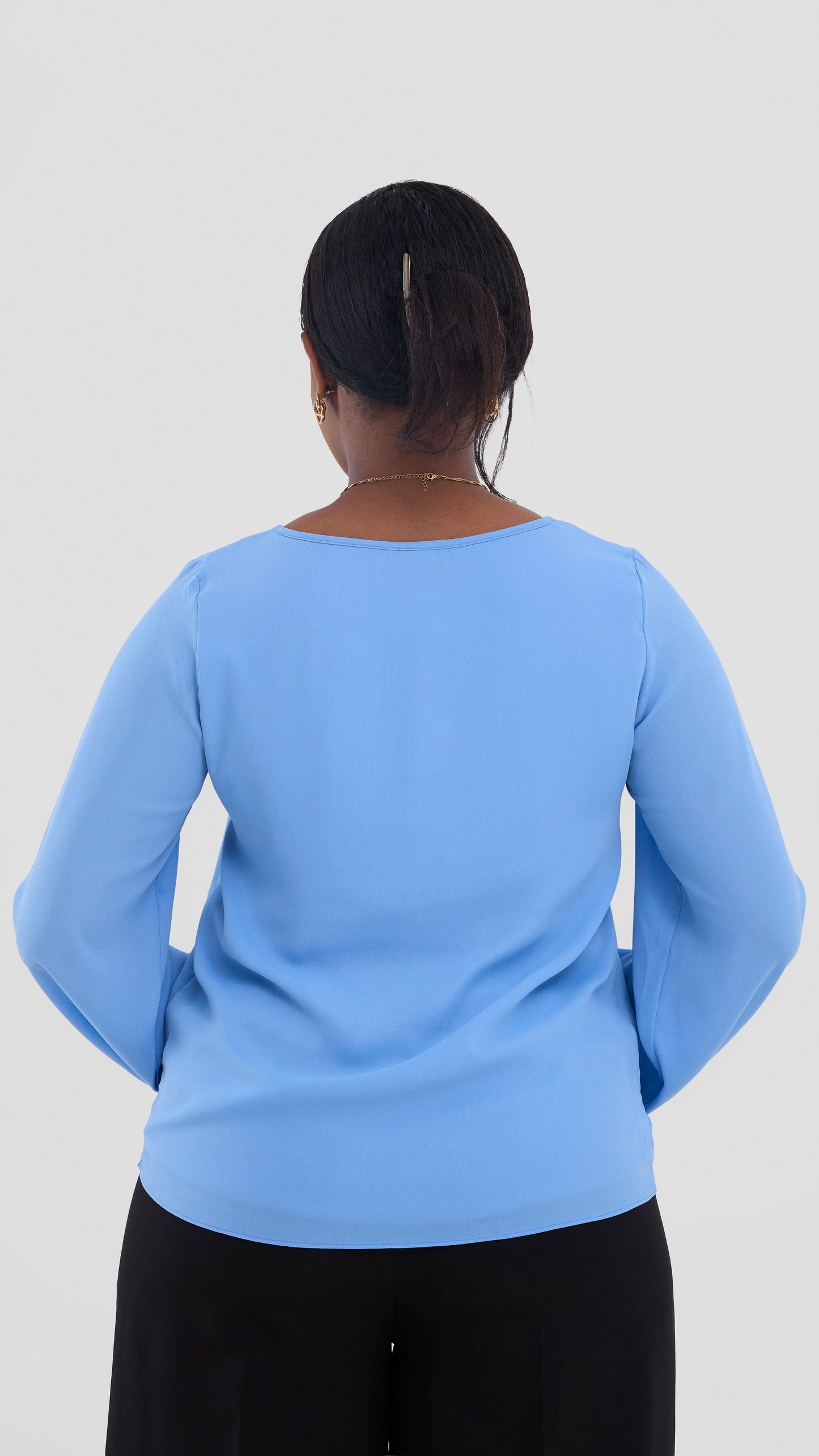Vivo Basic Bishop Sleeve Top In Chiffon (Double Layered) - Light Blue