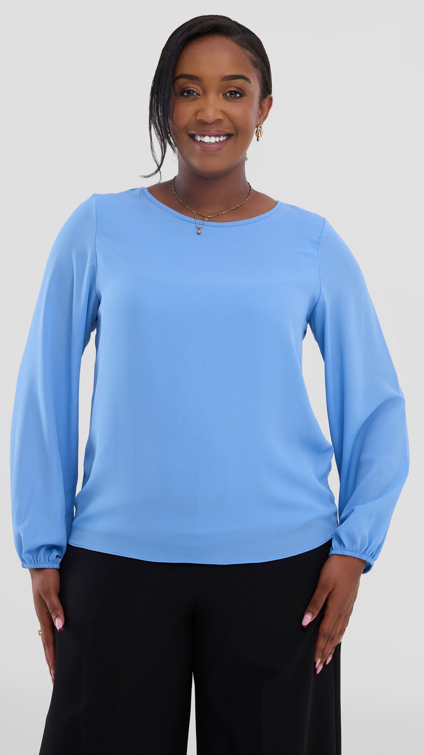 Vivo Basic Bishop Sleeve Top In Chiffon (Double Layered) - Light Blue