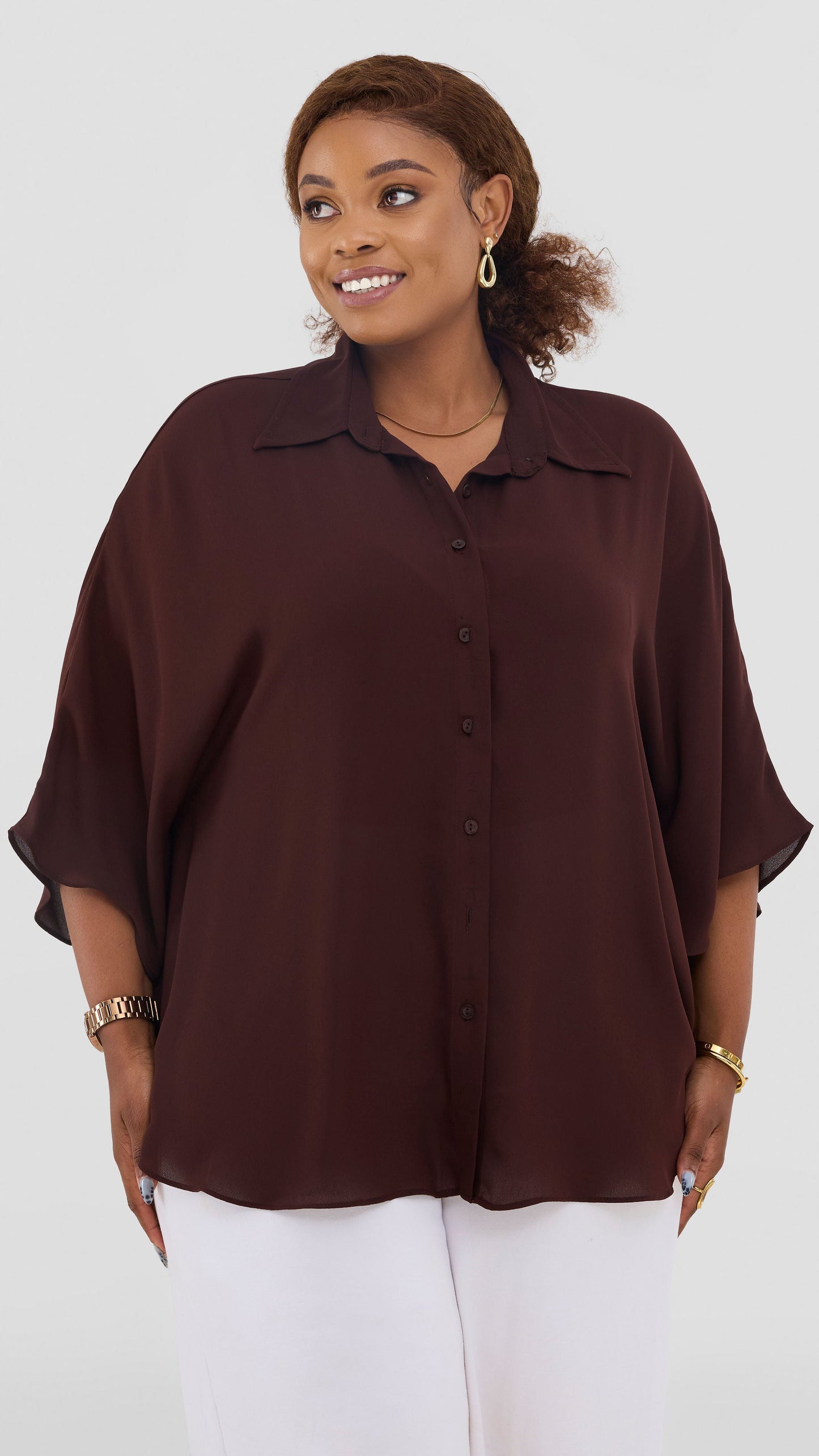 Vivo Iyana Cape Top In Chiffon - Chocolate