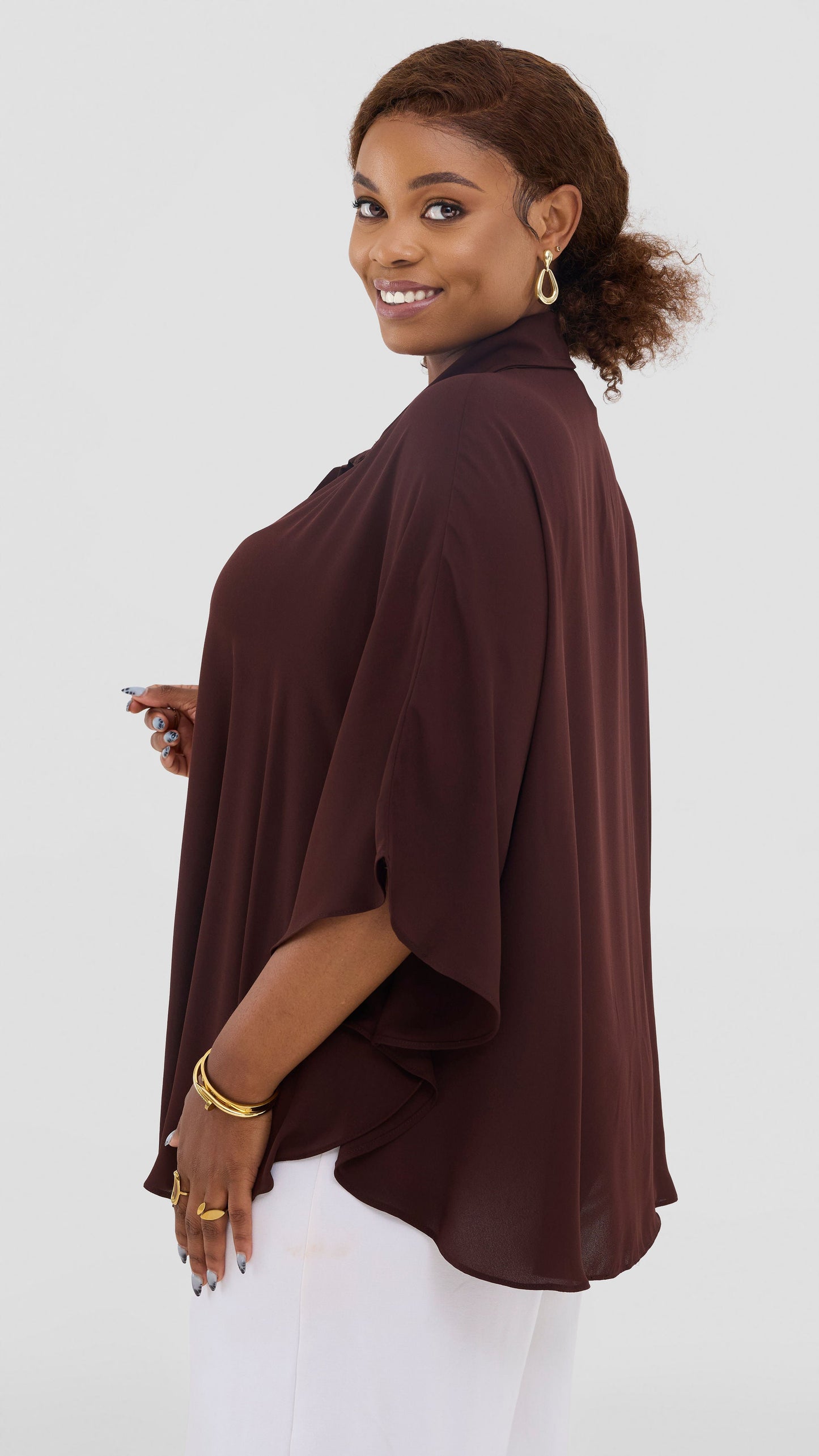 Vivo Iyana Cape Top In Chiffon - Chocolate