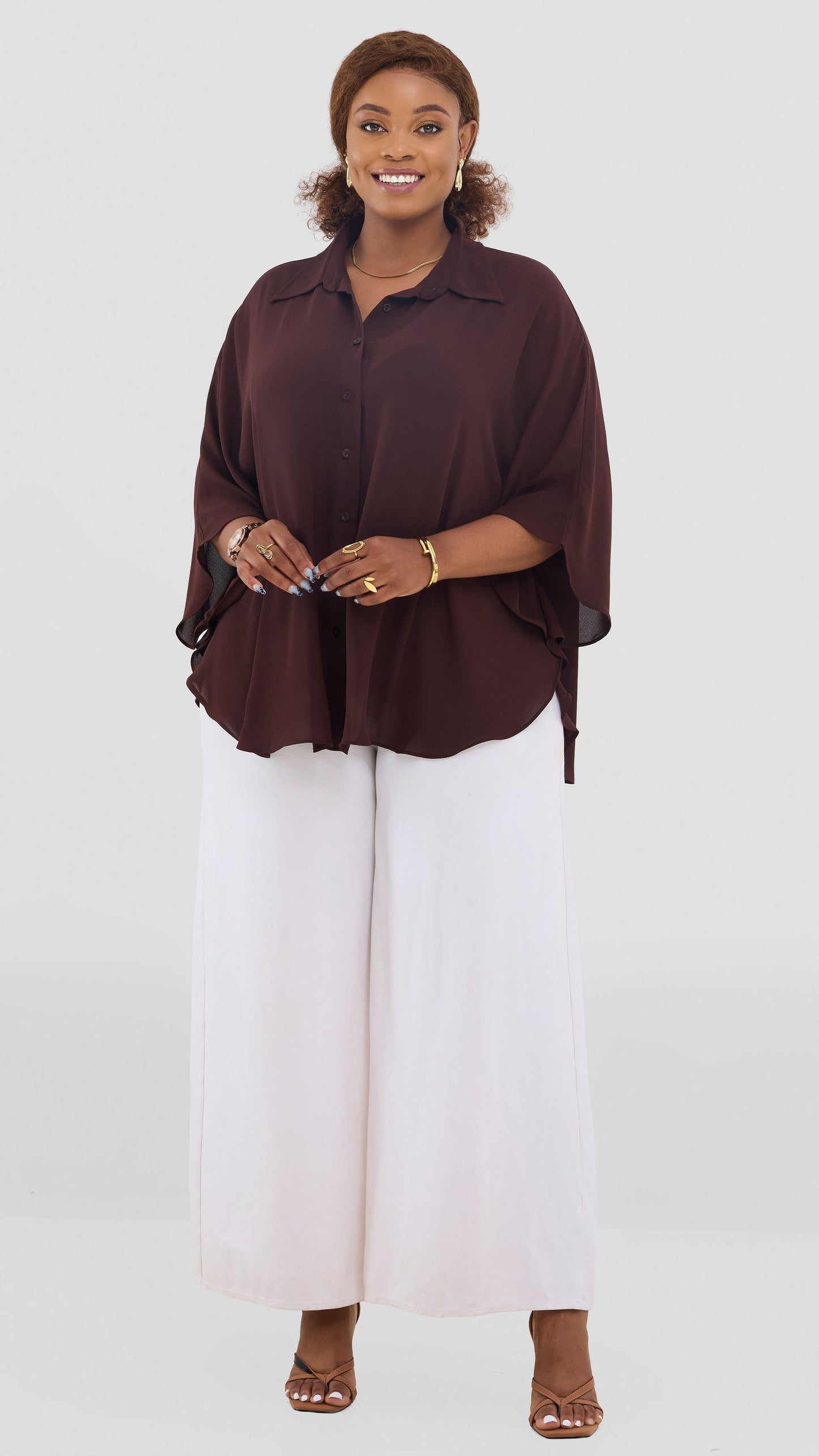 Vivo Iyana Cape Top In Chiffon - Chocolate