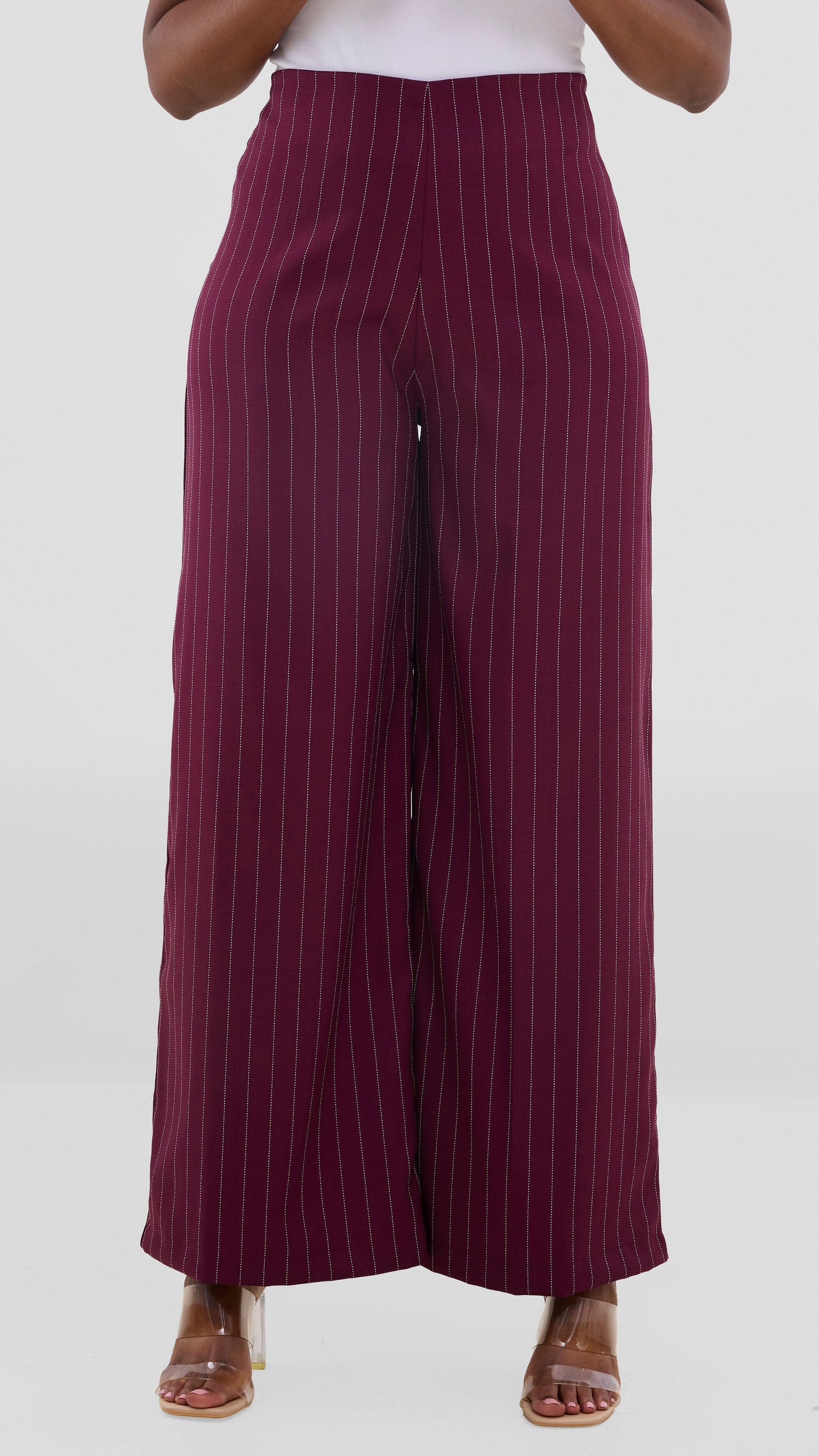 Vivo Studio Striped Pants In Crepe - Maroon Striped Print