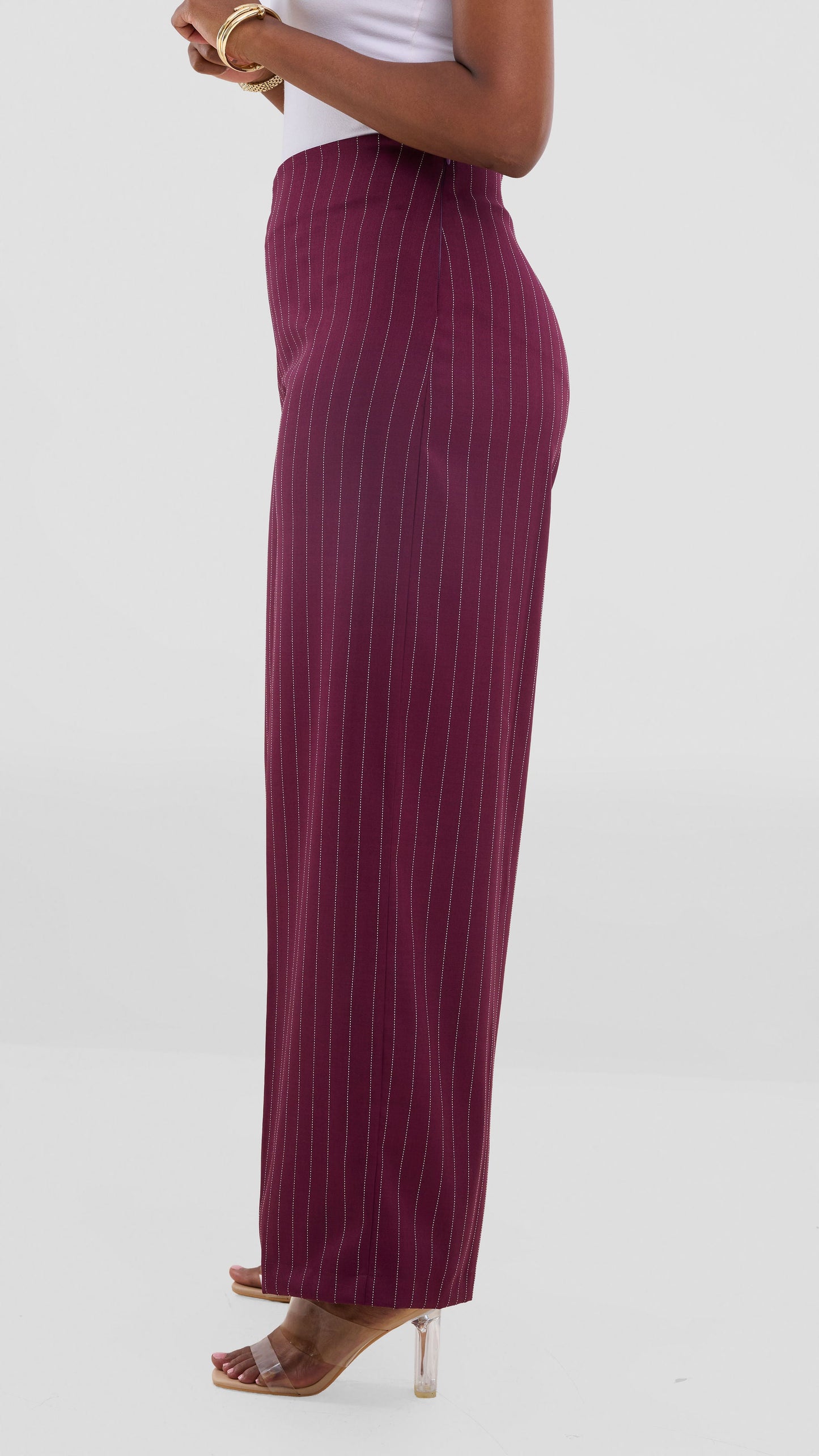 Vivo Studio Striped Pants In Crepe - Maroon Striped Print