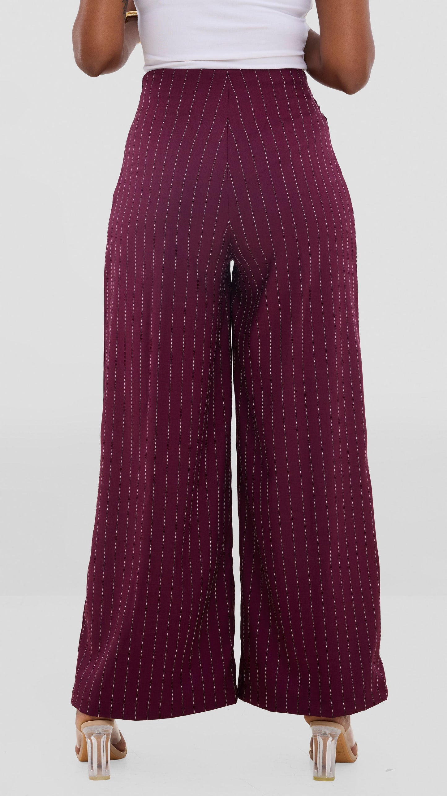 Vivo Studio Striped Pants In Crepe - Maroon Striped Print