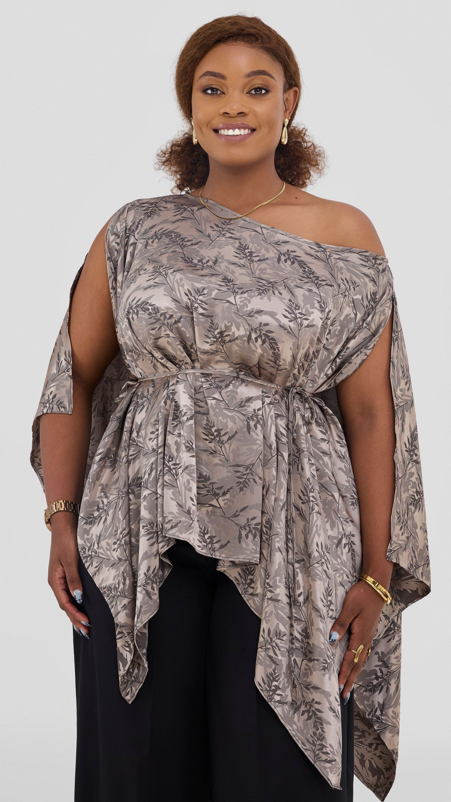 Vivo Multiway Short Kimono in Satin - Hunters Textured Print