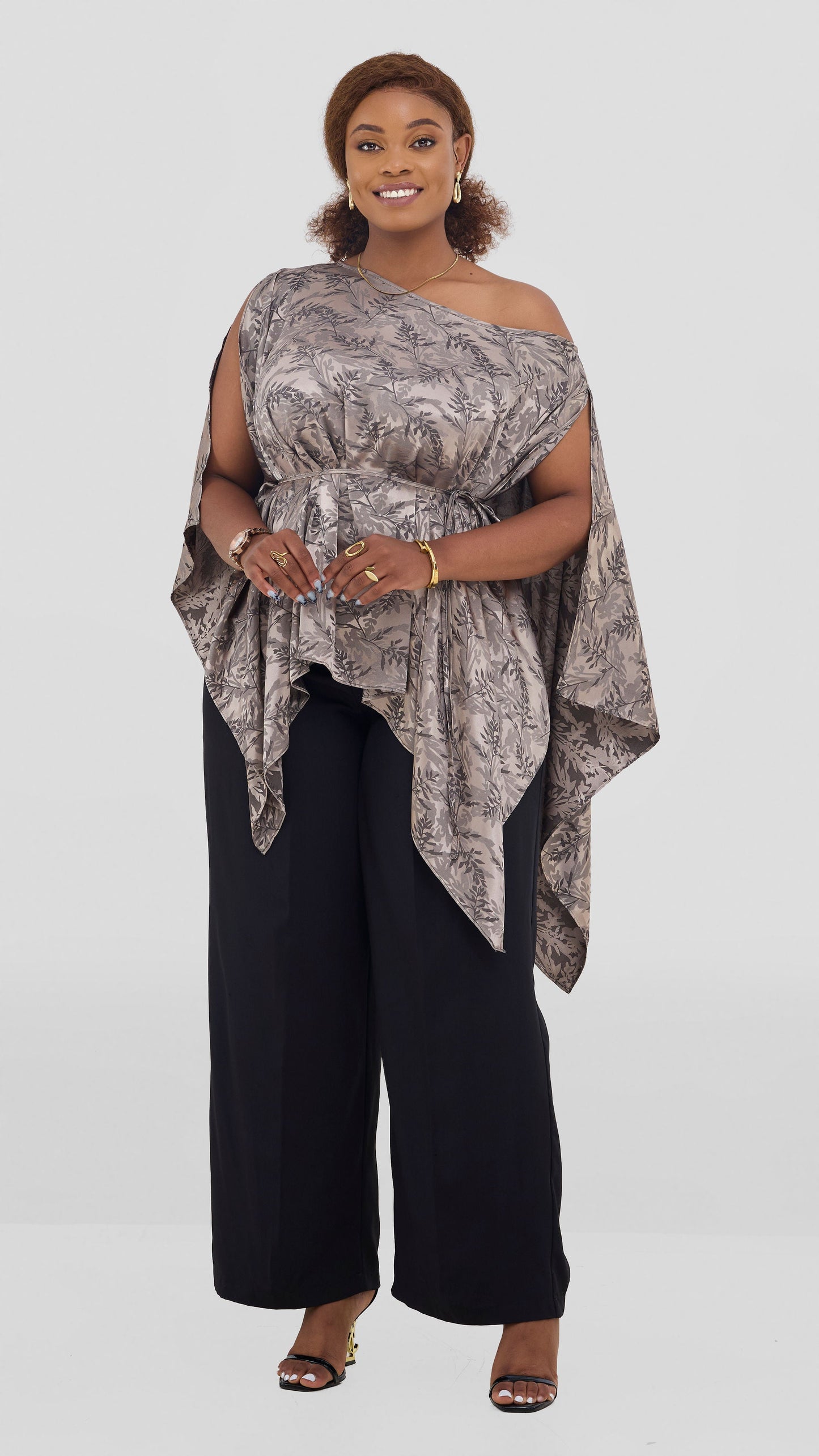 Vivo Multiway Short Kimono in Satin - Hunters Textured Print