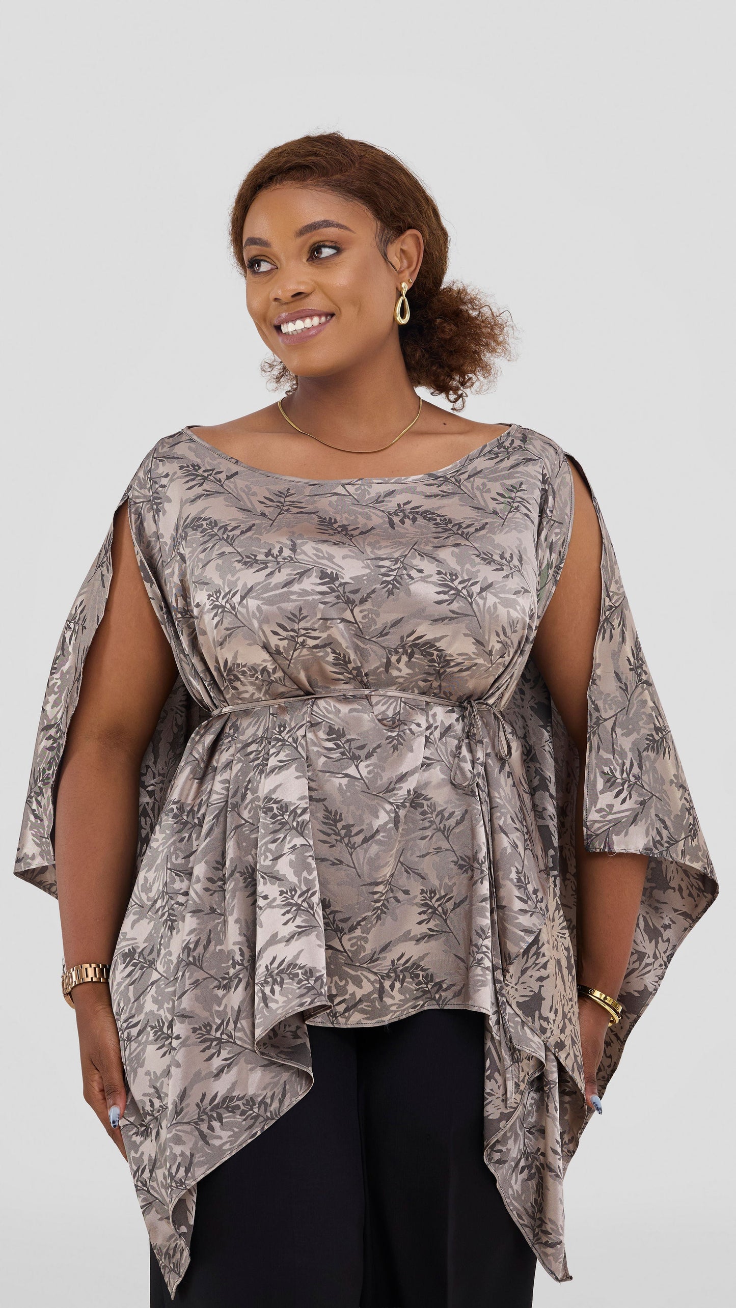 Vivo Multiway Short Kimono in Satin - Hunters Textured Print