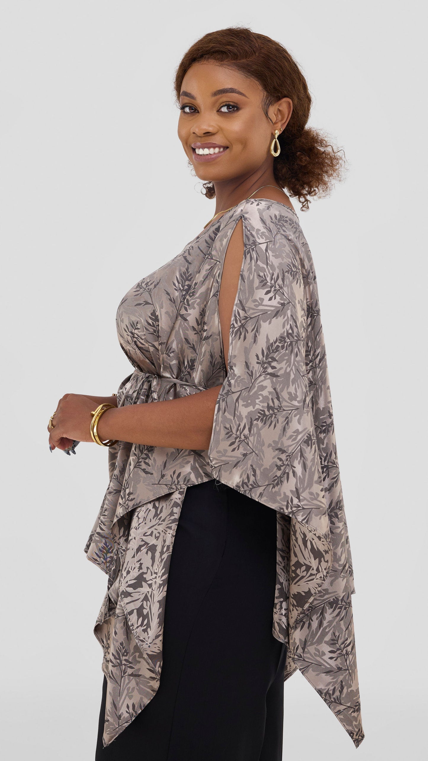 Vivo Multiway Short Kimono in Satin - Hunters Textured Print