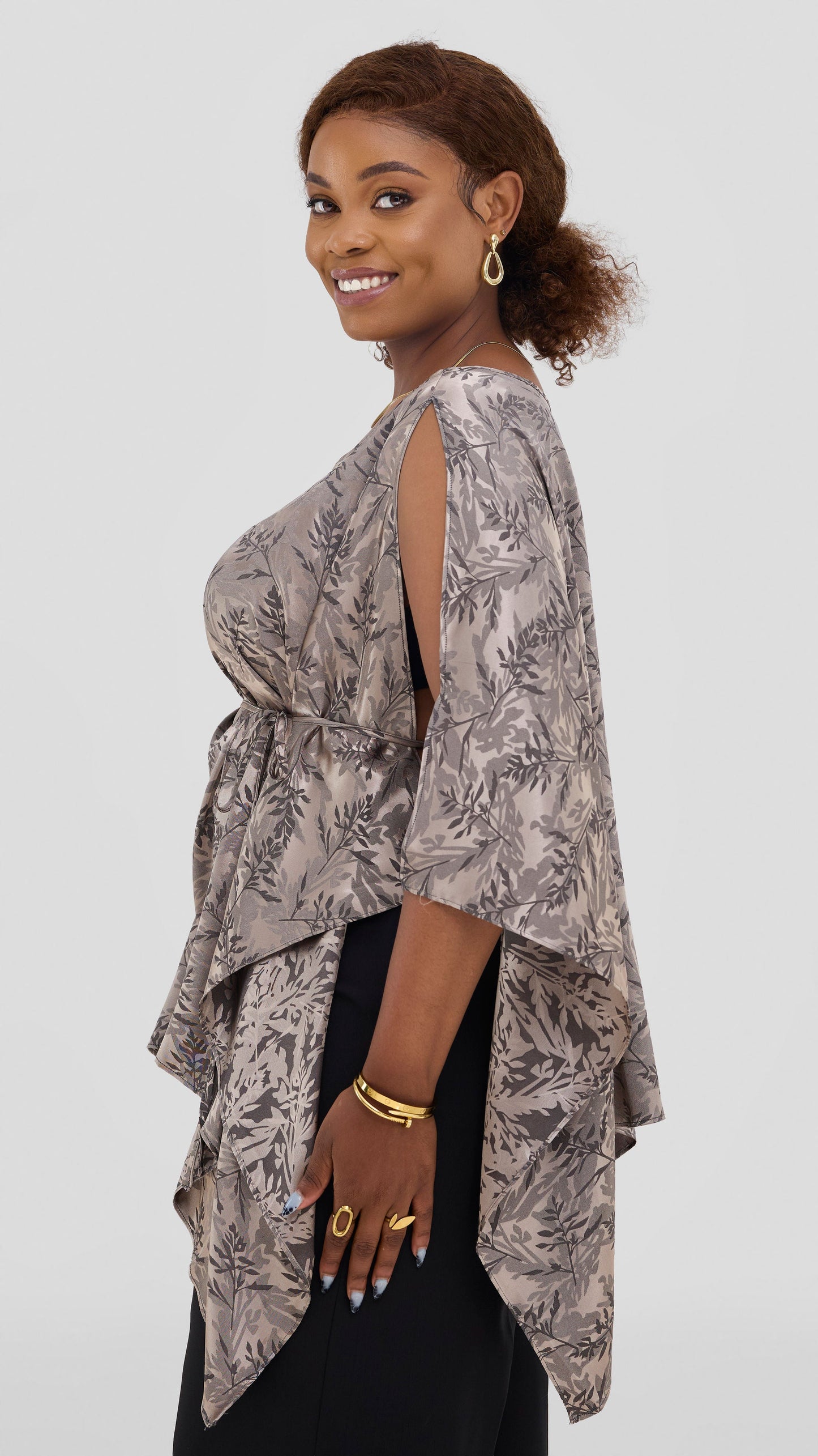 Vivo Multiway Short Kimono in Satin - Hunters Textured Print