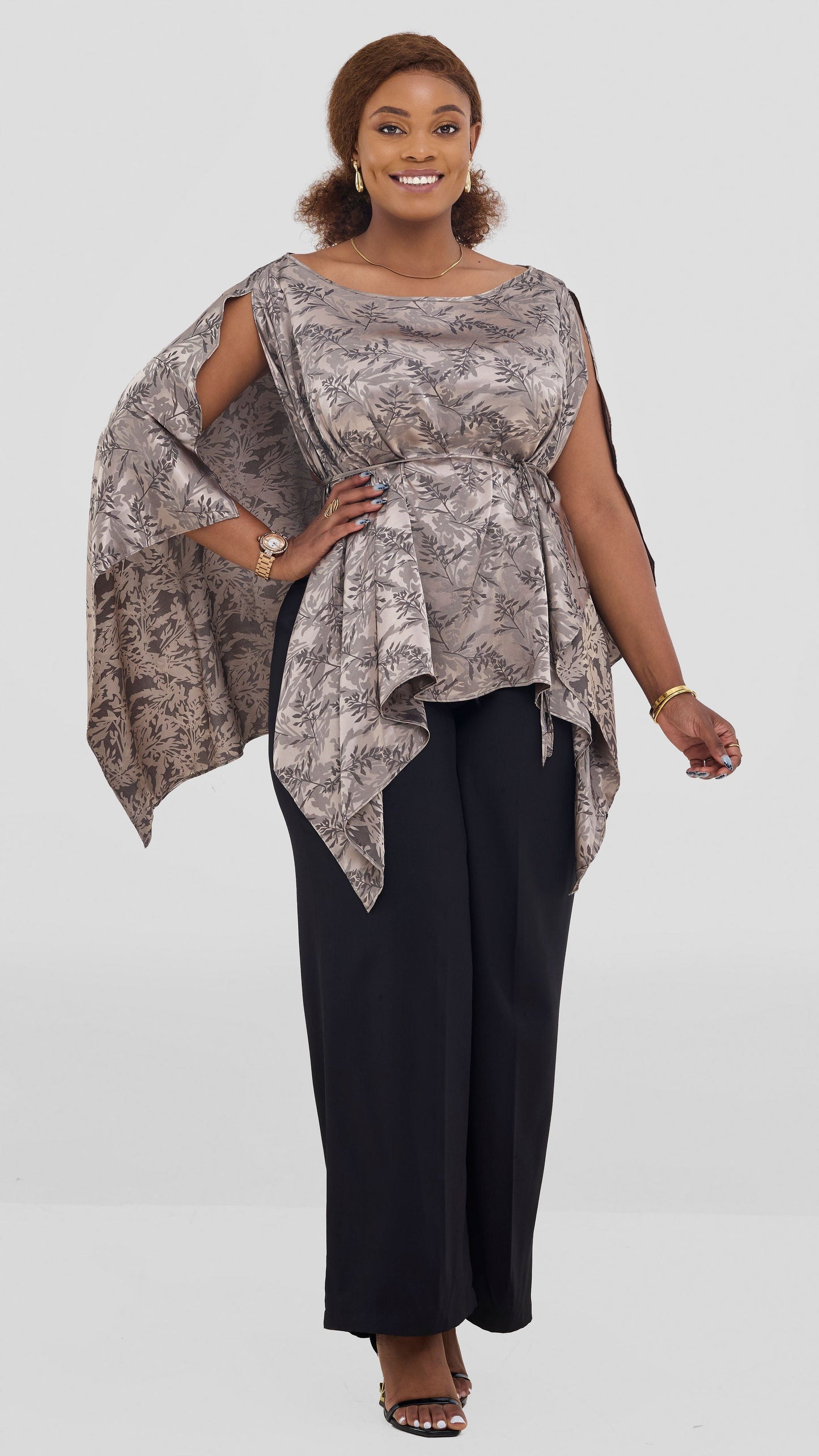 Vivo Multiway Short Kimono in Satin - Hunters Textured Print