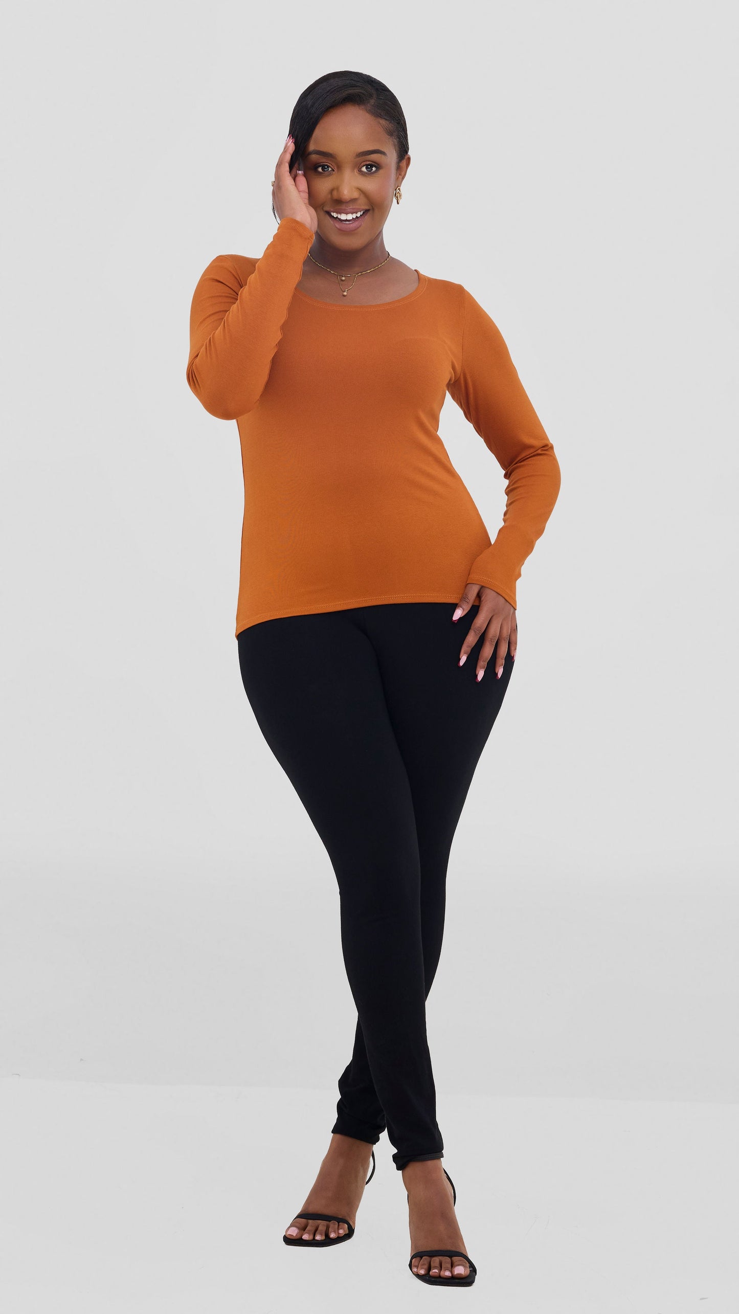 Vivo Everyday Long Sleeve Top In Jersey - Rust