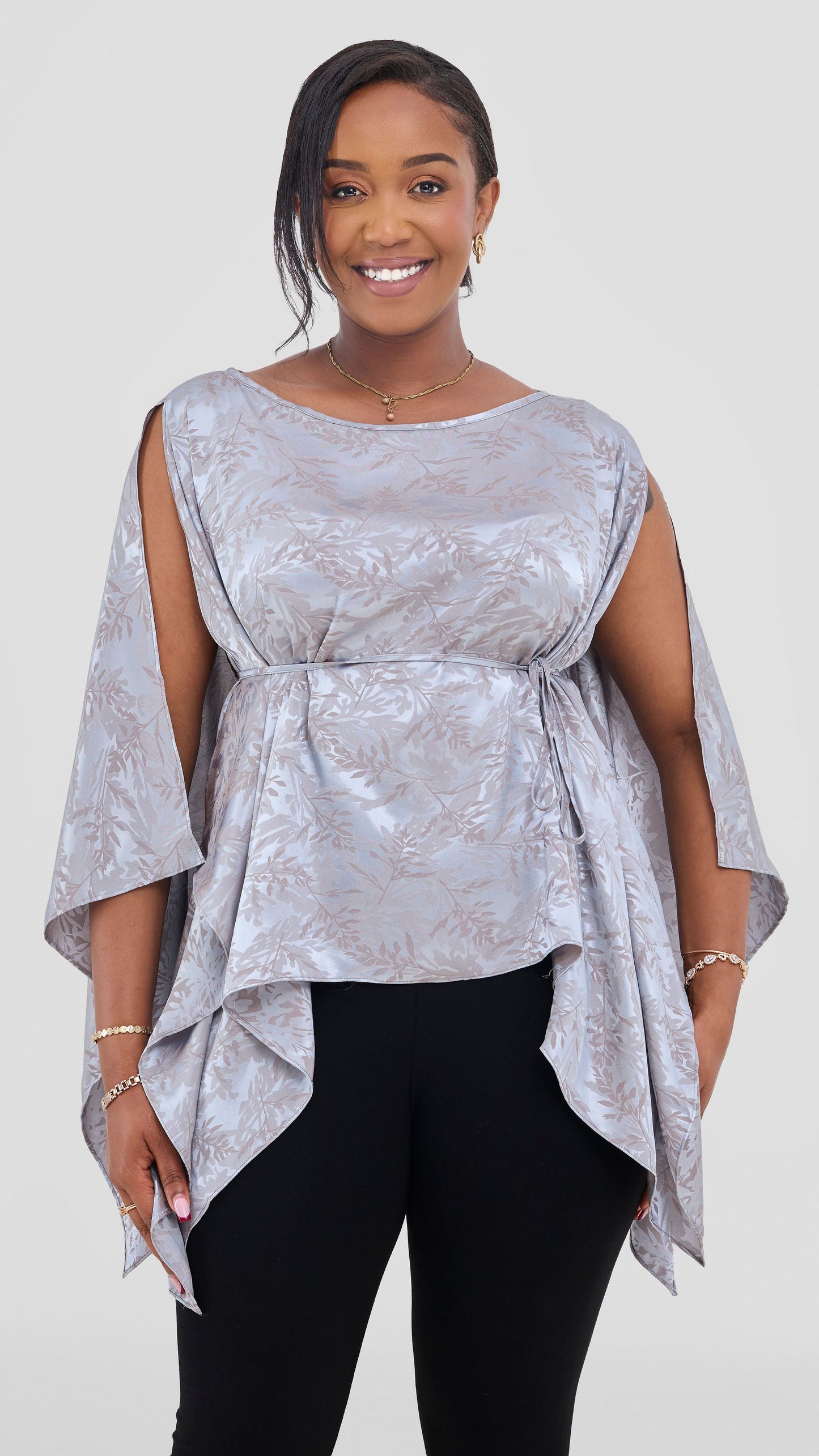 Vivo Multiway Short Kimono in Satin - Baby Blue Textured Print
