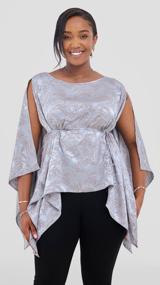 Vivo Multiway Short Kimono in Satin - Baby Blue Textured Print