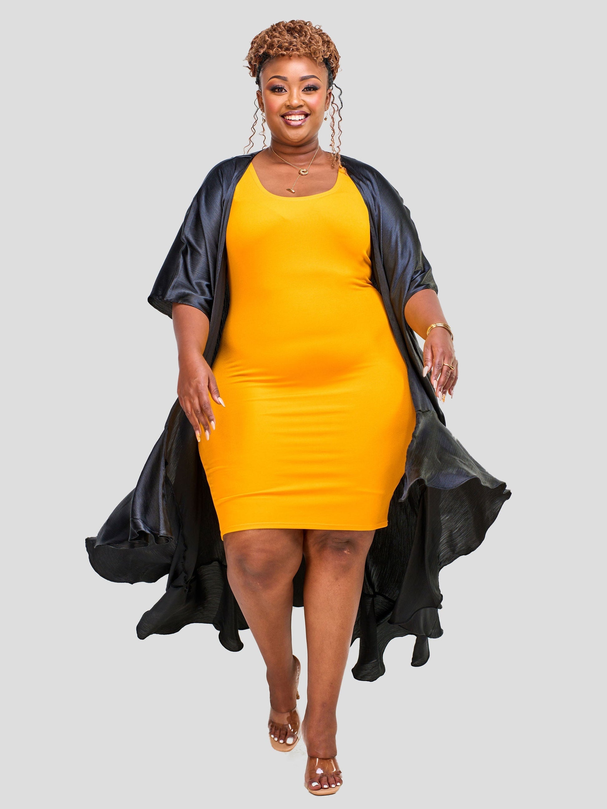 Vivo Nimali Satin Flounce Kimono - Black