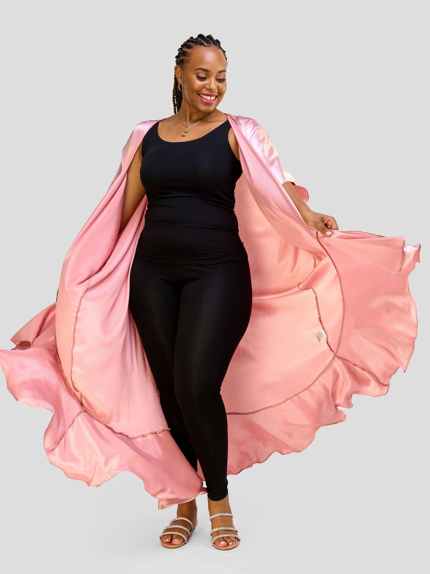 Vivo Nimali Satin Flounce Kimono - Pink