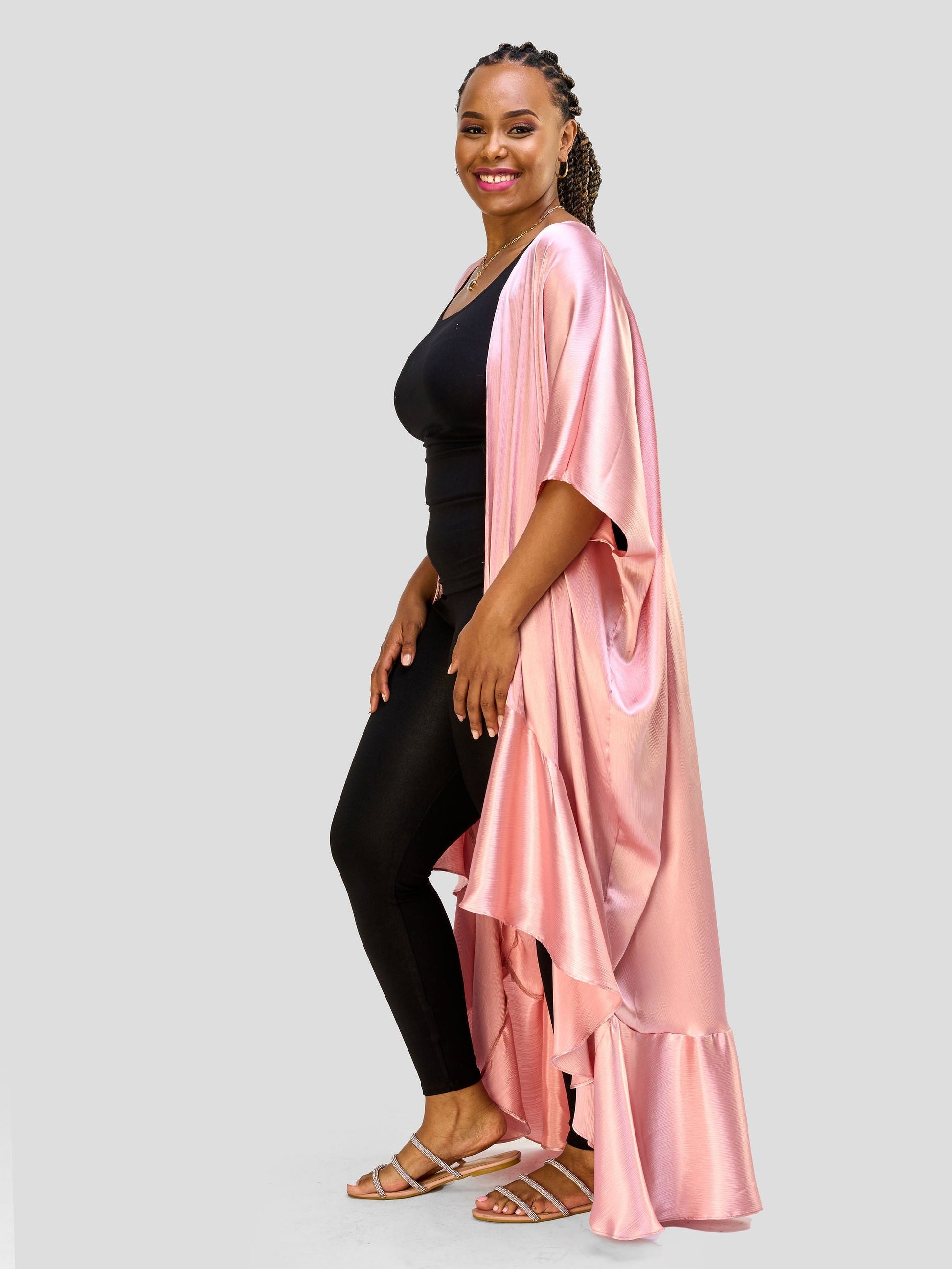 Vivo Nimali Satin Flounce Kimono - Pink