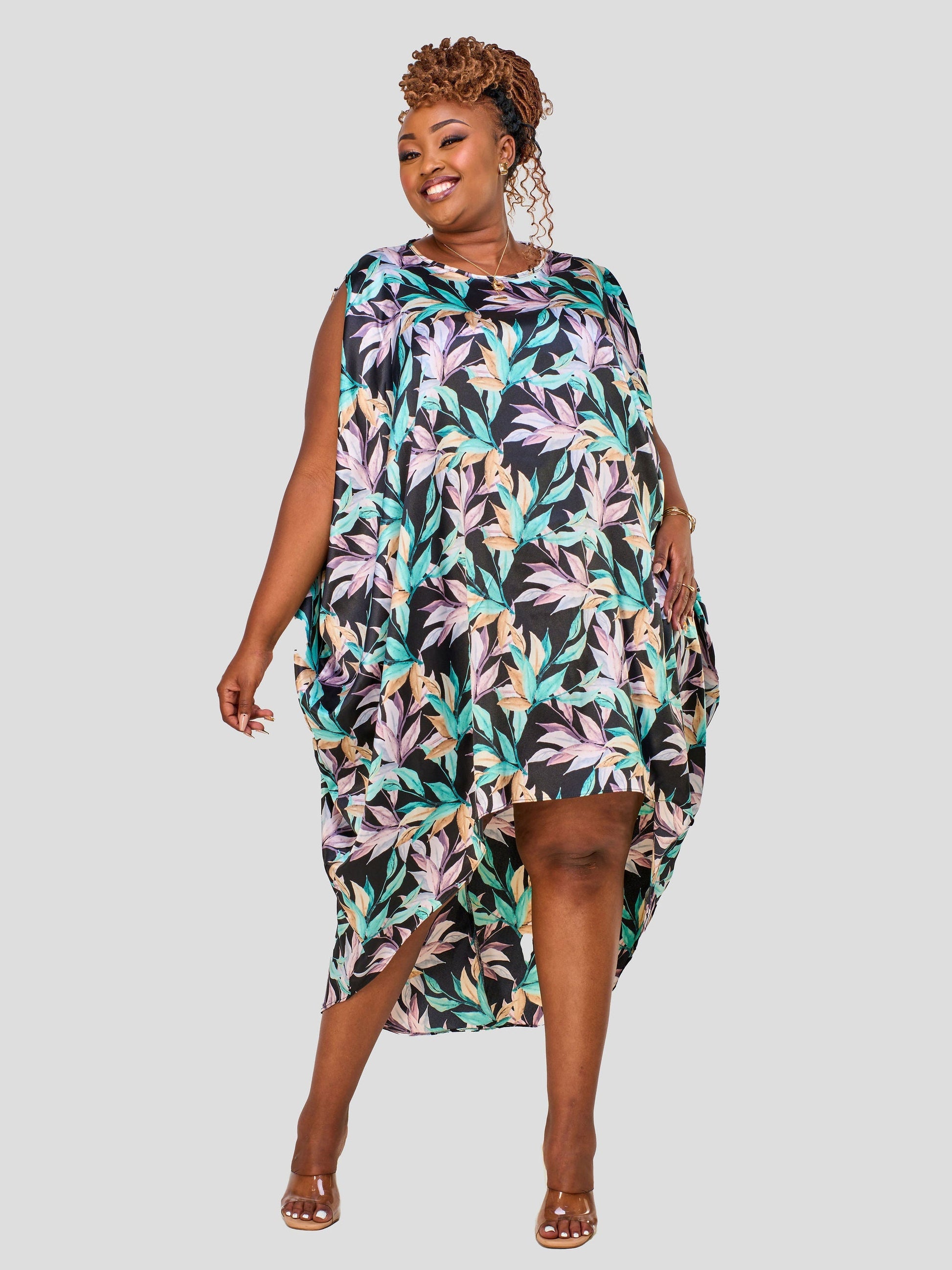 Vivo Nimali High Low Satin Dress - Flora