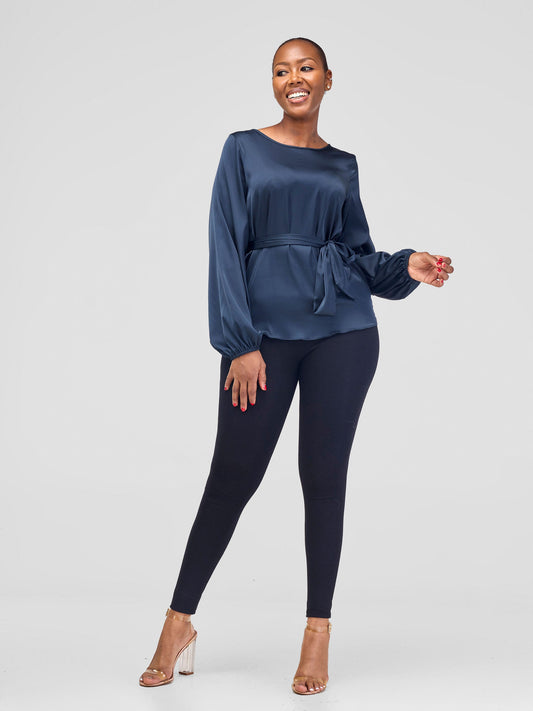 Vivo Basic Satin Bishop Sleeved Top - Dark Teal