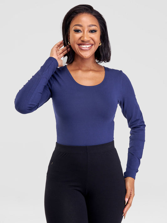 Vivo Basic Long Sleeve Bodysuit (Seamless) - Navy Blue