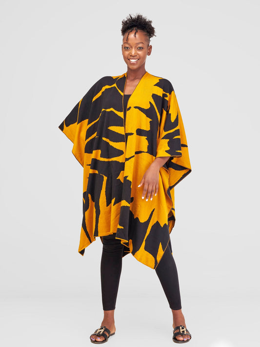 Vivo Reversible Printed Poncho - Mustard / Black Pepeo Print