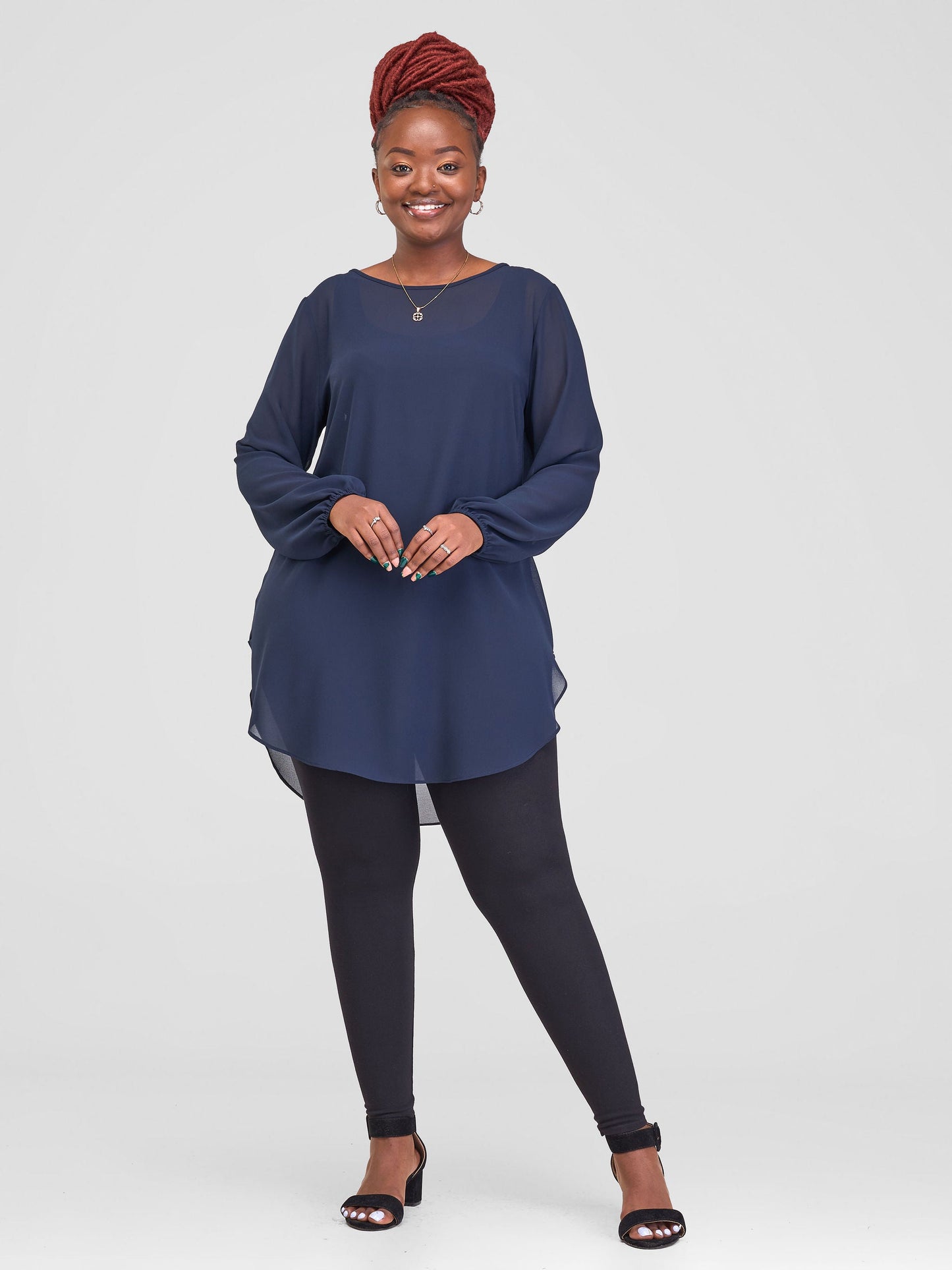 Vivo Basic Tsavo Scalloped Chiffon Top - Navy Blue