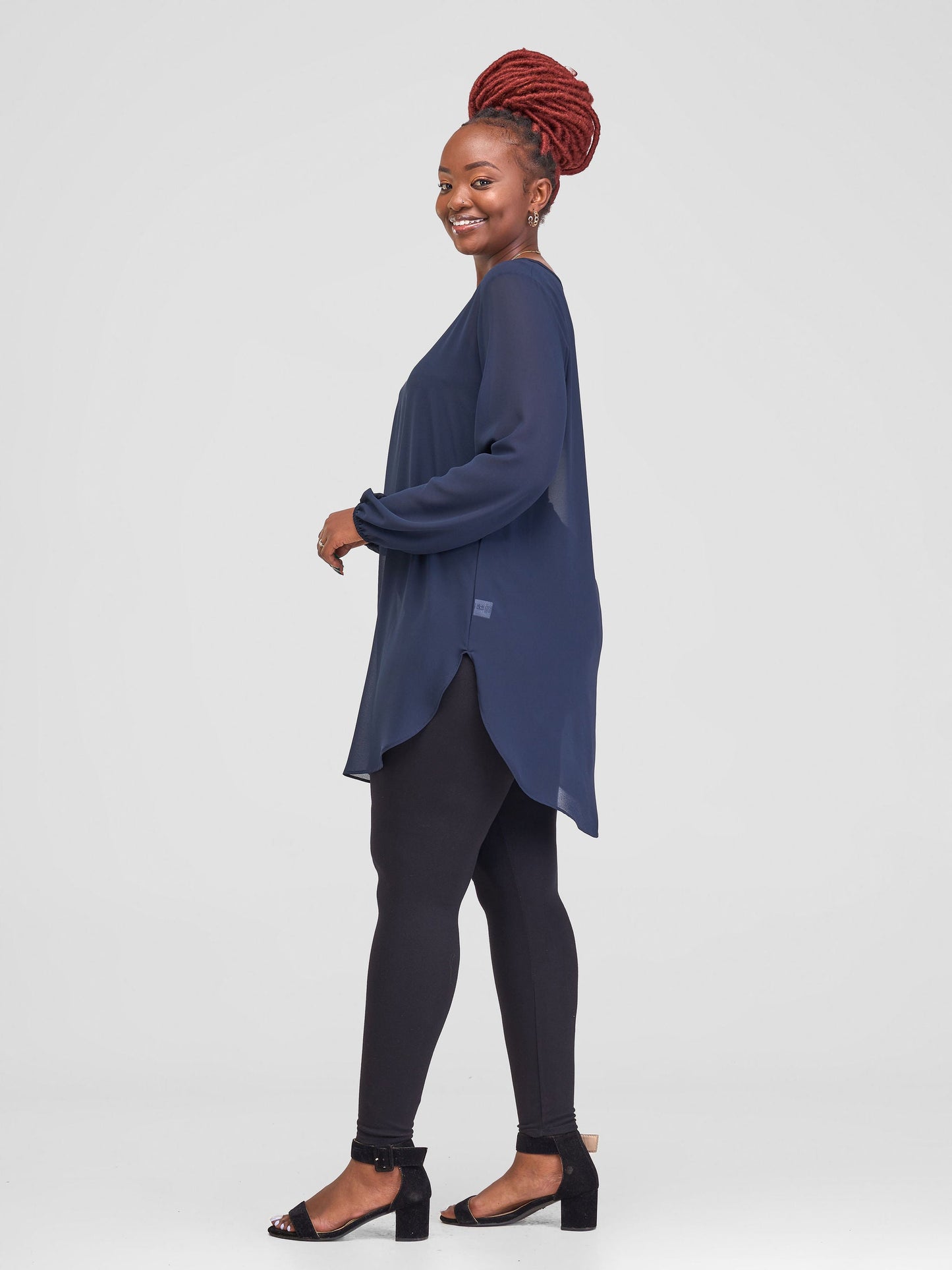 Vivo Basic Tsavo Scalloped Chiffon Top - Navy Blue