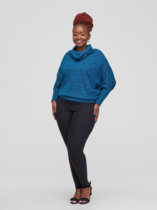 Vivo Basic Short Dolman Sweater - Blue / Black