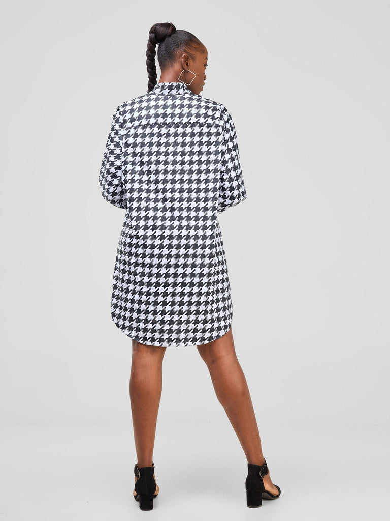Zoya Sitawi Shirt Dress - Black / White A bstract Print - Shopzetu