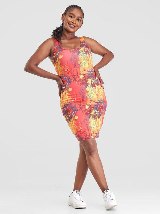 Zoya Essentials Mini Bodycon - Teal / Brown Print - Shopzetu