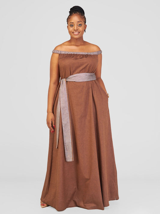 Safari Haya Off Shoulder Maxi Dress - Dark Brown Koko