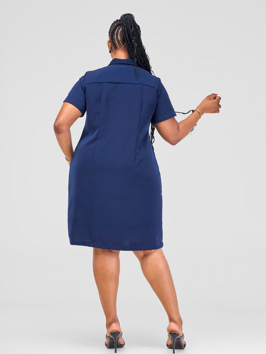 Vivo Arafa Short Sleeve Shift Dress - Navy Blue