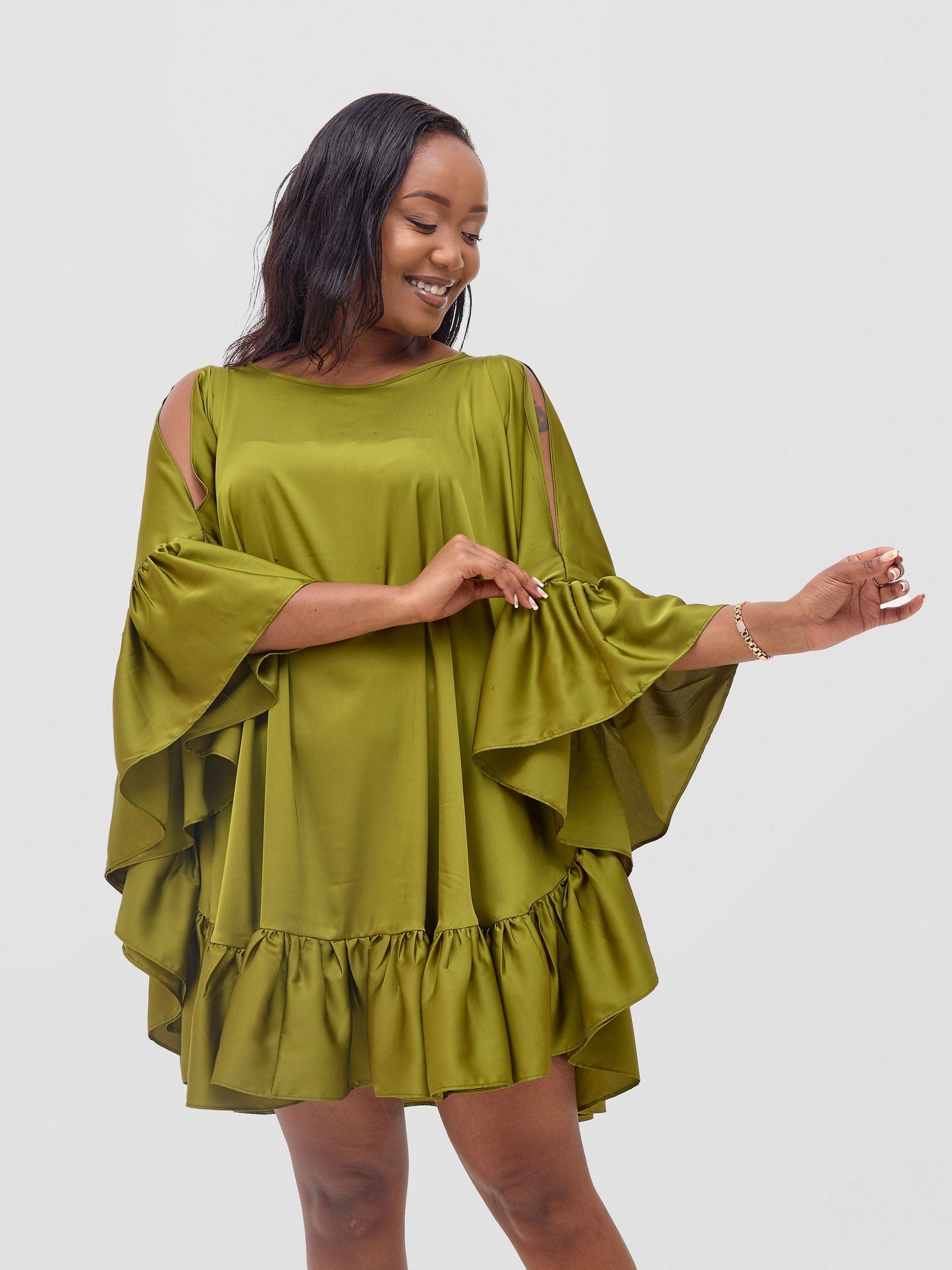 Vivo Malindi Tunic Dress With Frills - Olive
