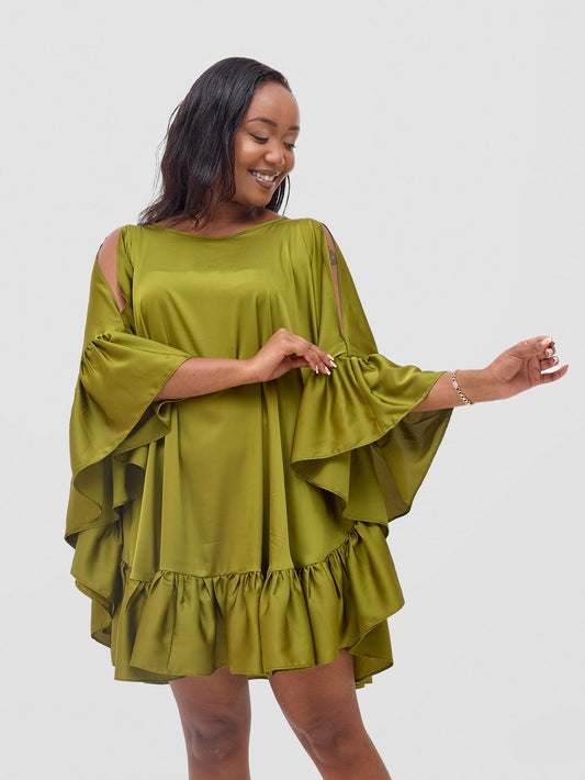 Vivo Malindi Tunic Dress With Frills - Olive
