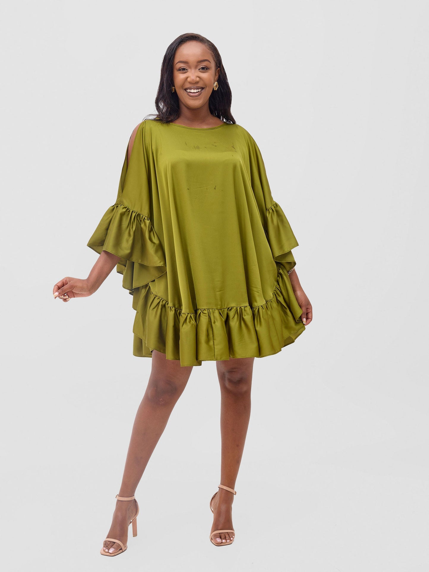 Vivo Malindi Tunic Dress With Frills - Olive