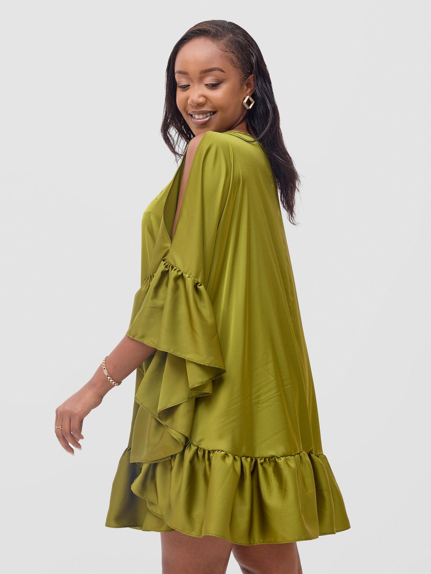 Vivo Malindi Tunic Dress With Frills - Olive