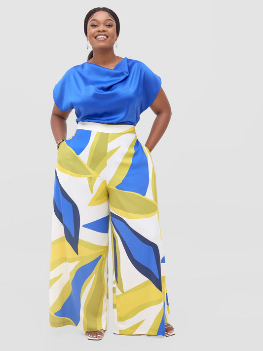 Vivo Kelemi Crepe Wide Leg Pants - Royal Blue  / Green Lana Print
