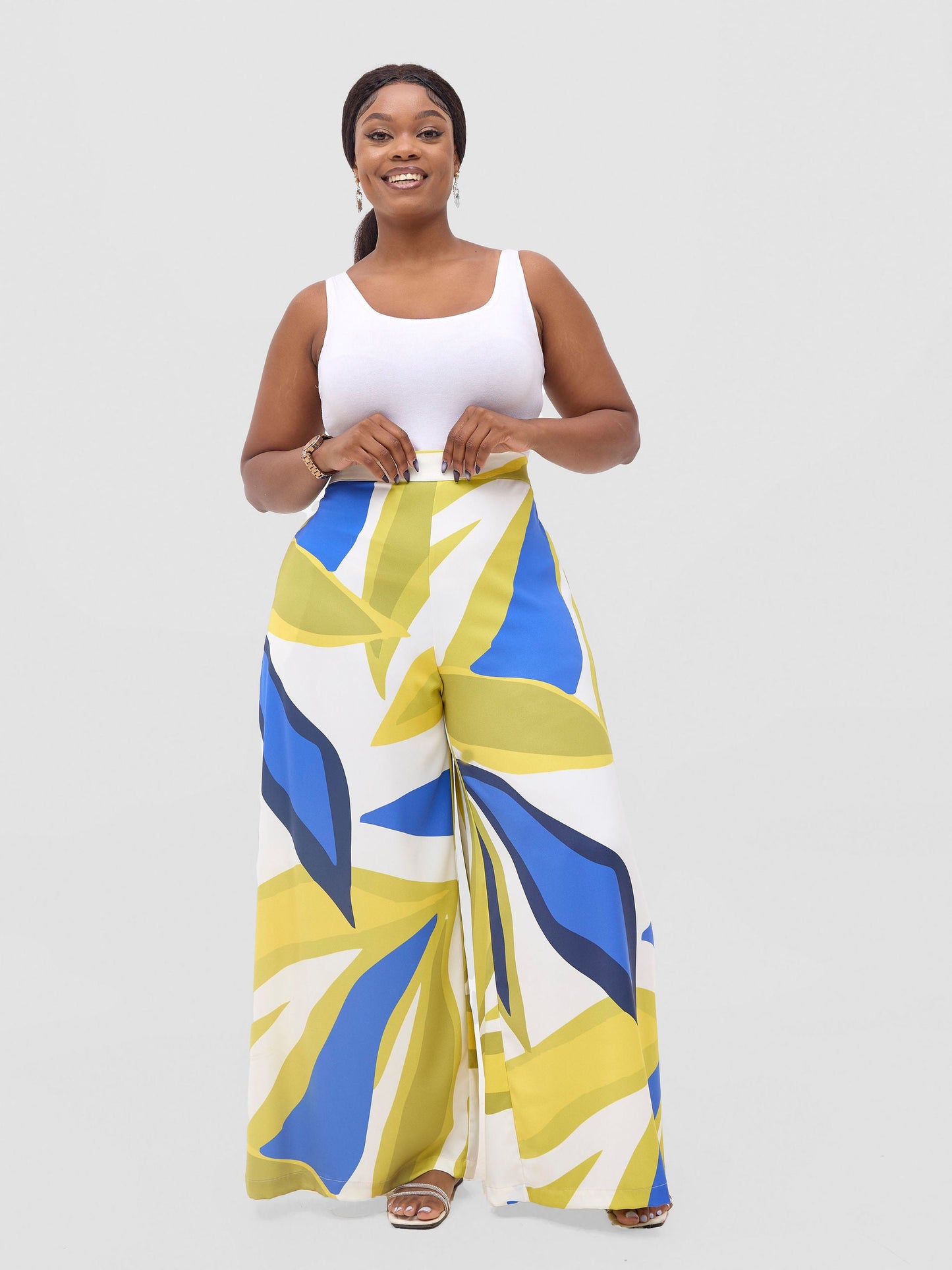 Vivo Kelemi Crepe Wide Leg Pants - Royal Blue  / Green Lana Print
