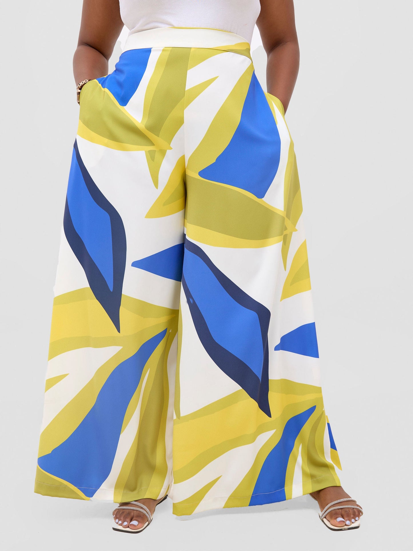Vivo Kelemi Crepe Wide Leg Pants - Royal Blue  / Green Lana Print