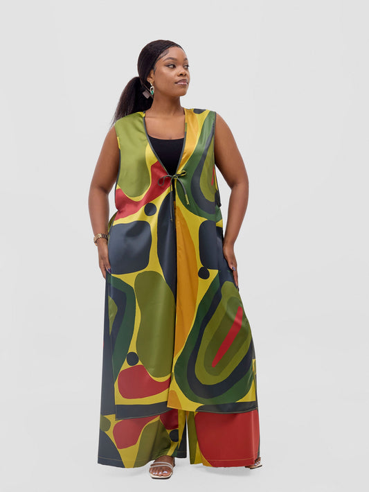 Vivo Kelemi Sleeveless Side Tie Top  - Lime / Red Waso Print