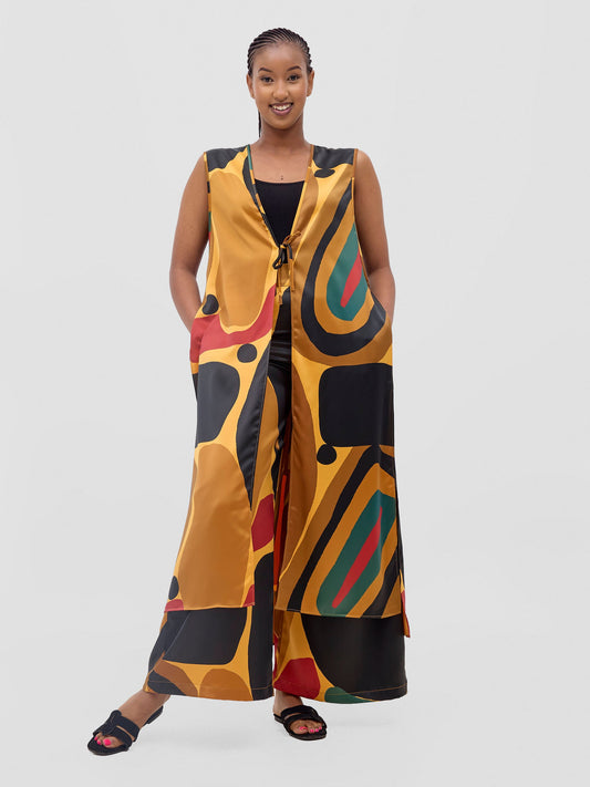 Vivo Kelemi Sleeveless Side Tie Top- Mustard / Red Waso Print