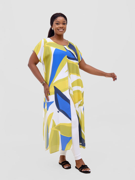 Vivo Kelemi Layered Top - Royal Blue / Green Lana Print + White
